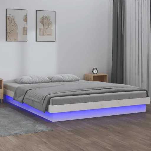 Estrutura Cama c/ LED Pequena Casal 120x190 cm Pinho Branco