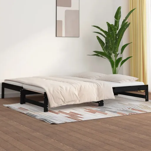 Sofá-Cama de Puxar 2x(80x200) cm Pinho Maciço Preto