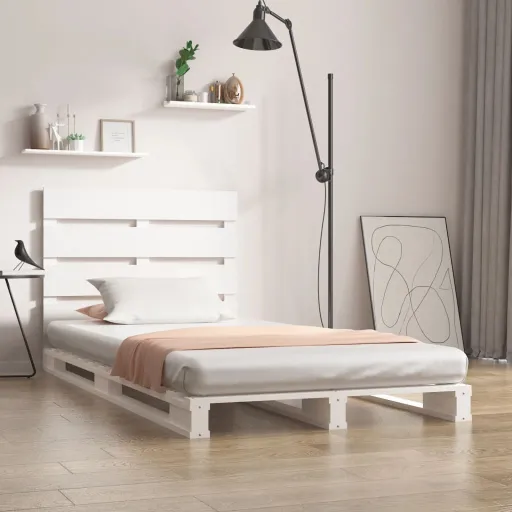 Cama Sem Colchão 75x190 cm Madeira de Pinho Maciça Branco