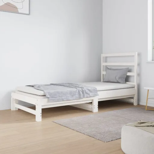 Estrutura Sofá-Cama de Puxar 2x(90x190) cm Pinho Maciço Branco