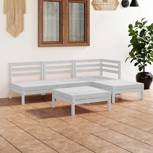 Conjunto Lounge de Jardim Pinho Maciço Branco (5 pcs)