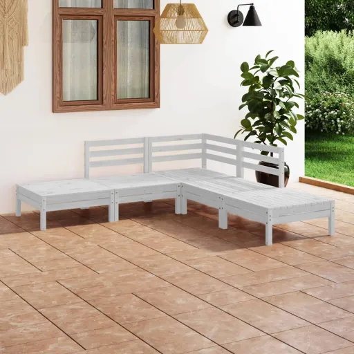 Conjunto Lounge de Jardim Pinho Maciço Branco (5 pcs)