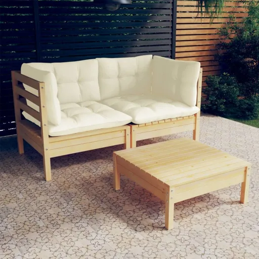 Conjunto Lounge Jardim c/ Almofadões Cor Creme Pinho (3 pcs)