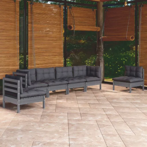 Conjunto Lounge de Jardim c/ Almofadões Pinho Maciço (6 pcs)