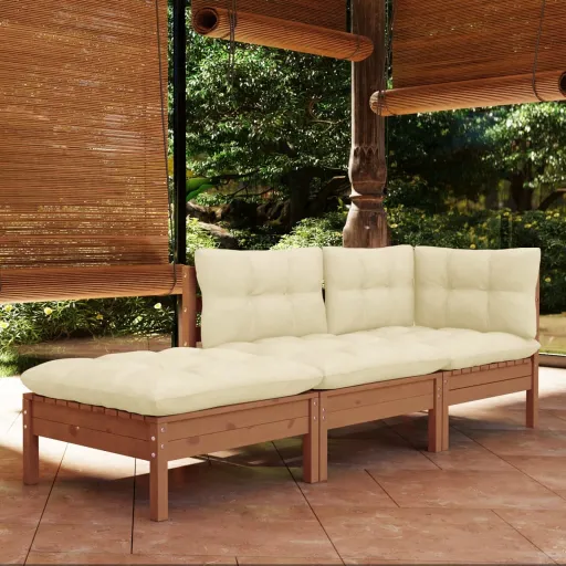 Conjunto Lounge de Jardim c/ Almofadões Pinho Maciço (3 pcs)