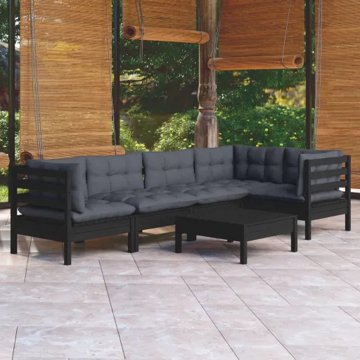 Conjunto Lounge de Jardim c/ Almofadões Pinho Preto (6 pcs)