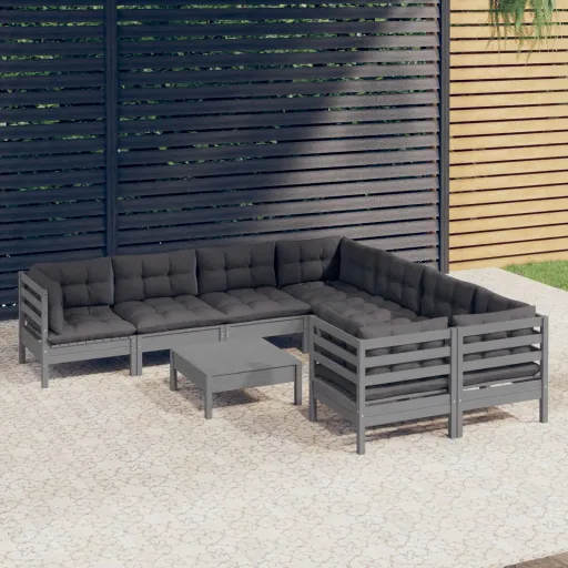 Conjunto Lounge de Jardim c/ Almofadões Pinho Cinza (9 pcs)