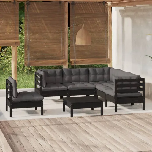 Conjunto Lounge de Jardim c/ Almofadões Pinho Preto (6 pcs)