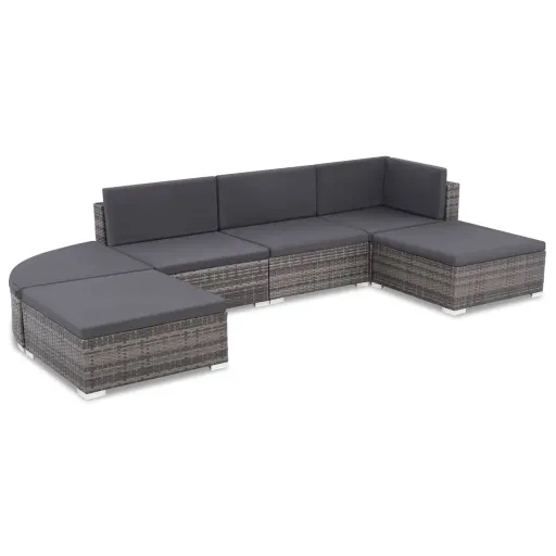 Conjunto Lounge de Jardim c/ Almofadões Vime PE Cinzento (6 pcs)