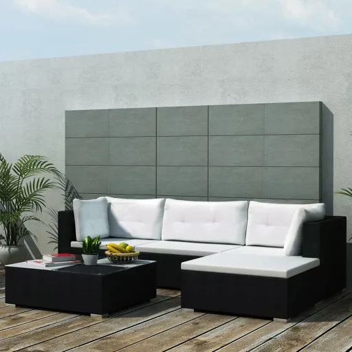 Conjunto Lounge de Jardim c/ Almofadões Vime PE Preto (5 pcs)