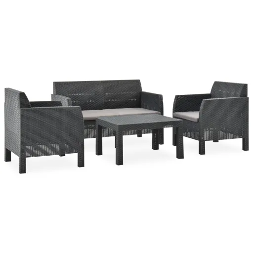 Conjunto Lounge Jardim com Almofadões Vime PP Antracite (4 pcs)