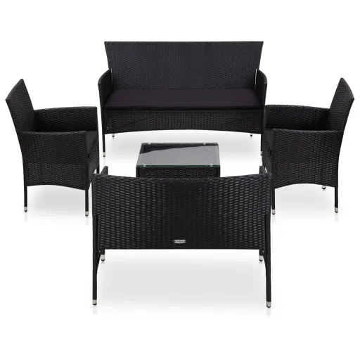 Conjunto Lounge de Jardim c/ Almofadões Vime PE Preto (5 pcs)