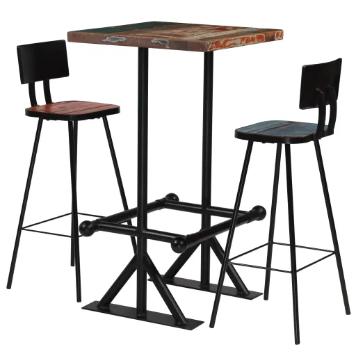 Conjunto de Bar   Madeira Recuperada Maciça Multicor (3 pcs)