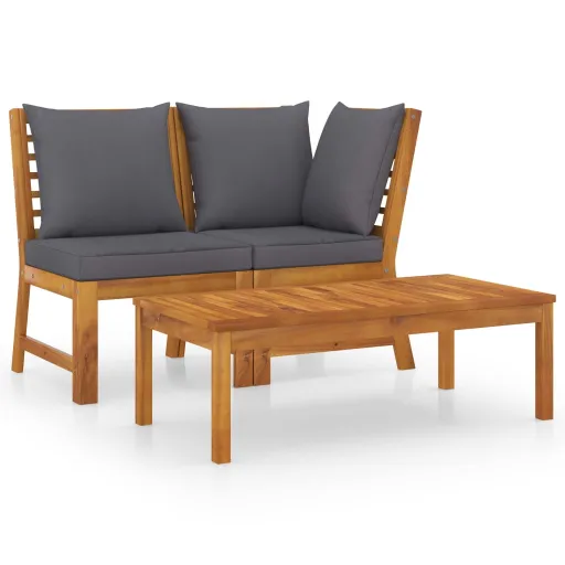 Conjunto Lounge Jardim c/ Almofadões Cinza-Escuro Acácia (3 pcs)