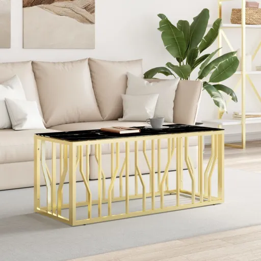 Mesa de Centro 110x45x45 cm Aço Inoxidável e Vidro Dourado