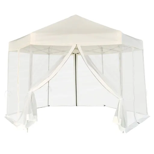 Tenda Festas Pop-up Hexagonal 6 Paredes 3,6x3,1 m Branco Creme