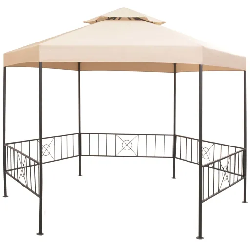 Tenda/Gazebo de Jardim Hexagonal 323x265 cm Bege