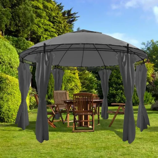 Gazebo com Cortinas Redondo 3,5x2,7 m Antracite