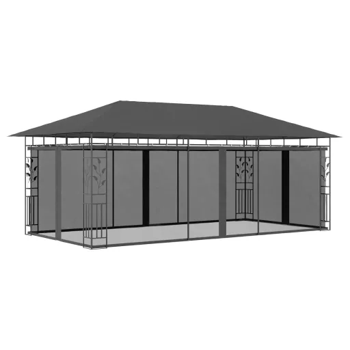 Gazebo com Rede Mosquiteira 6x3x2,73 m Antracite