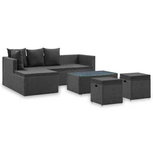 Conjunto Lounge de Jardim c/ Almofadões Vime PE Preto (4 pcs)