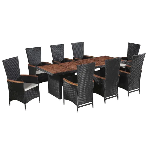 Conjunto Jantar Exterior com Almofadões Vime PE Preto   (9 pcs)