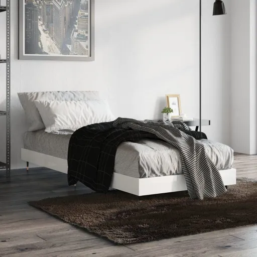 Estrutura Cama 75x190 cm Derivados de Madeira Branco Brilhante