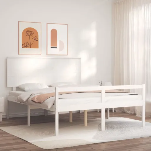 Cama para Idosos King Size com Cabeceira Madeira Maciça Branco