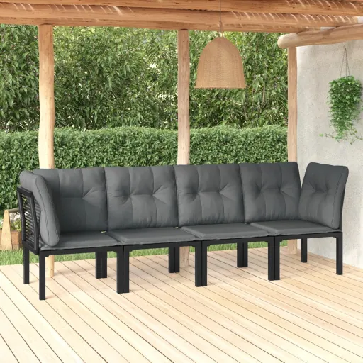 Conjunto Lounge de Jardim Vime PE Preto e Cinzento (4 pcs)