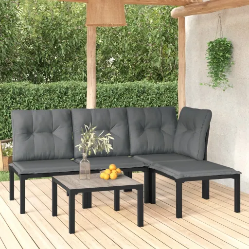 Conjunto Lounge de Jardim Vime PE Preto/Cinzento (5 pcs)