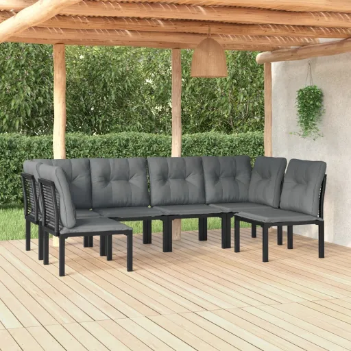 Conjunto Lounge de Jardim Vime PE Preto e Cinzento (6 pcs)