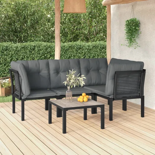 Conjunto Lounge de Jardim Vime PE Preto/Cinzento (5 pcs)