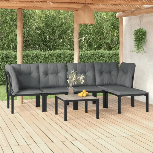 Conjunto Lounge de Jardim Vime PE Preto e Cinzento (6 pcs)