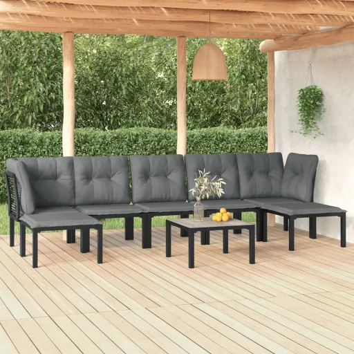 Conjunto Lounge de Jardim Vime PE Preto e Cinzento (8 pcs)