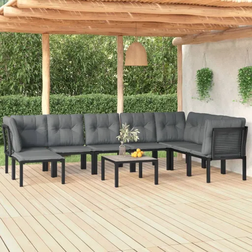 Conjunto Lounge de Jardim Vime PE Preto e Cinzento (9 pcs)