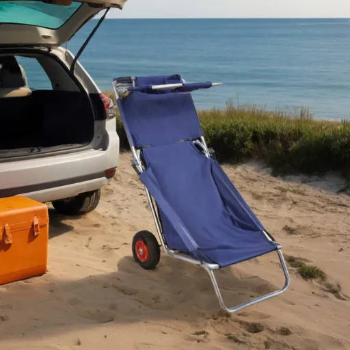 Carrinho de Praia Portável e Dobrável com Rodas Azul