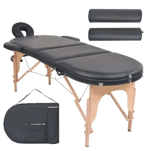 Mesa de Massagem Dobrável c/ 2 Rolos 4cm Espessura Oval Preto