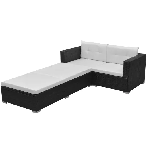 Conjunto Lounge de Jardim c/ Almofadões Vime PE Preto (3 pcs)