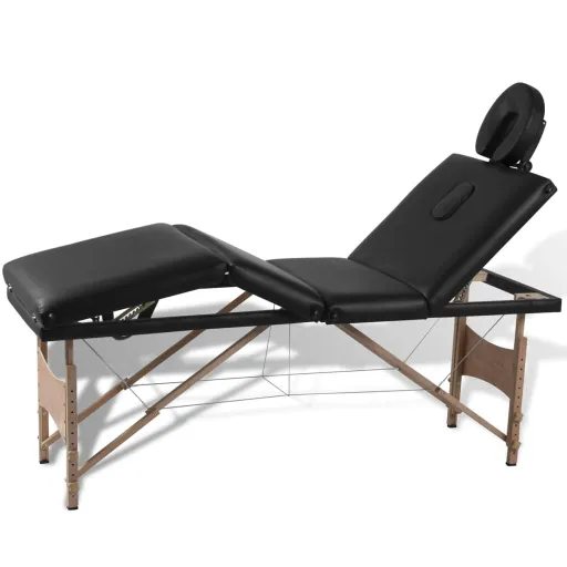 Mesa de Massagens Dobrável 4 Zonas + Estrutura de Madeira Preto