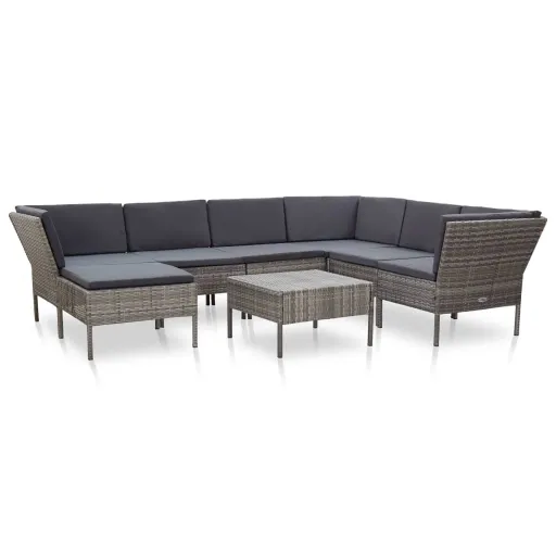 Conjunto Lounge de Jardim c/ Almofadões Vime PE Cinzento (8 pcs)