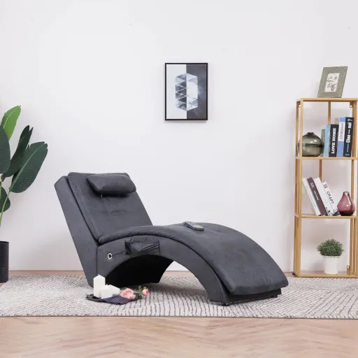 Chaise Longue de Massagem c/ Almofada Camurça Artif. Cinzento