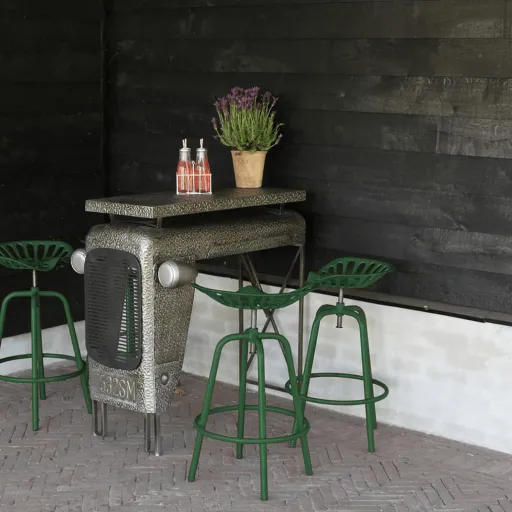 Esschert Design Cadeira de Bar Industrial Verde