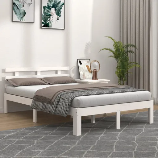 Estrutura de Cama 140x190 cm Madeira Maciça Branco