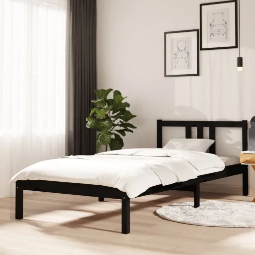 Estrutura de Cama 90x200 cm Madeira Maciça Preto