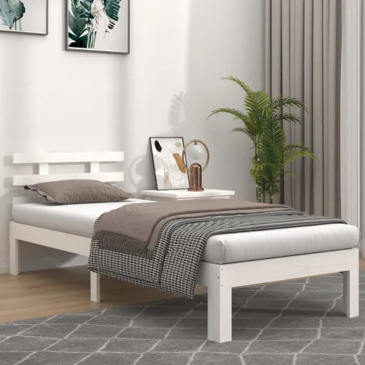 Estrutura de Cama 90x200 cm Madeira Maciça Branco