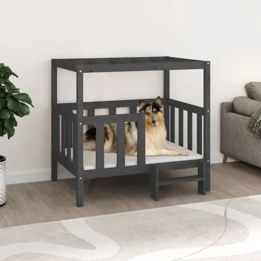 Cama para Cães 105,5x83,5x100 cm Madeira de Pinho Maciça Cinza