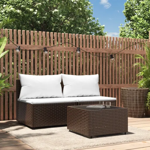 Conjunto Lounge Jardim c/ Almofadões Vime PE Castanho (3 pcs)