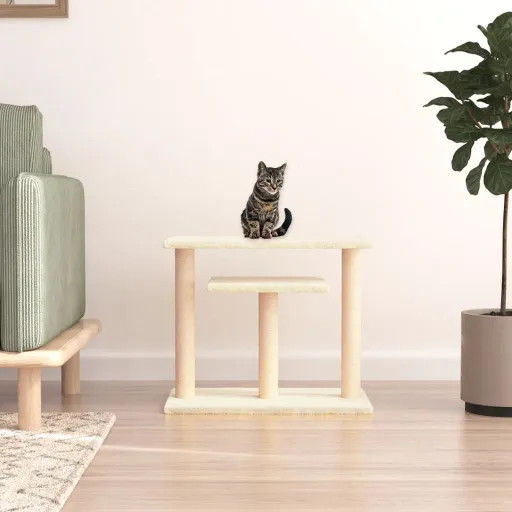 Postes Arranhadores para Gatos com Plataformas 62,5cm Cor Creme