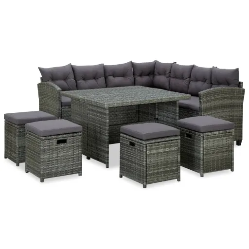 Conjunto Lounge de Jardim c/ Almofadões Vime PE Cinzento (6 pcs)