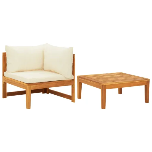 Conj. Lounge de Jardim c/ Almofadões Branco Nata Acácia (2 pcs)