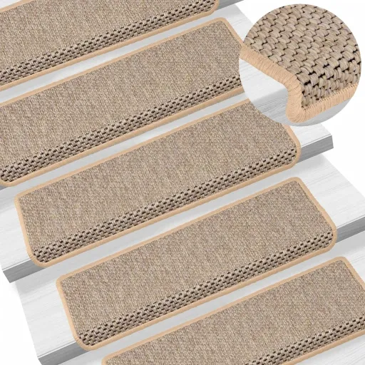 Tapetes Escada Adesivos Aspeto Sisal   65x21x4cm Bege-Claro (15 pcs)